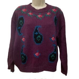 Vintage 80s HDI Designers Originals Ski Sweater Purple Paisley Women's Medium